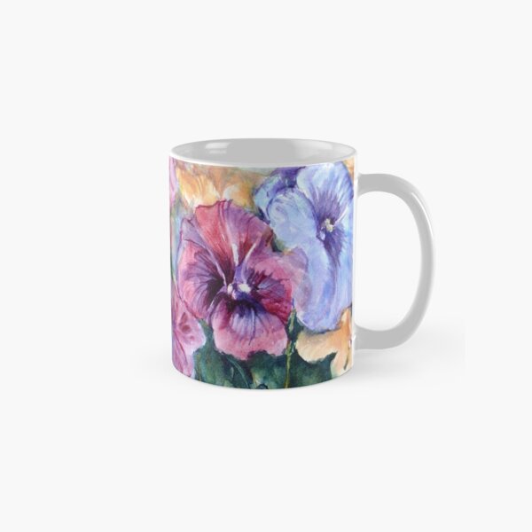 Spring Pansy Flower Art done in Watercolor Classic Mug
