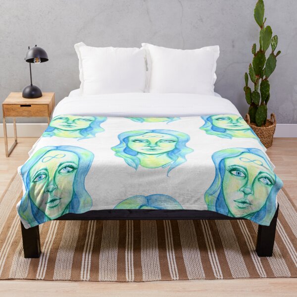 Blue Hair, Green Skin Throw Blanket