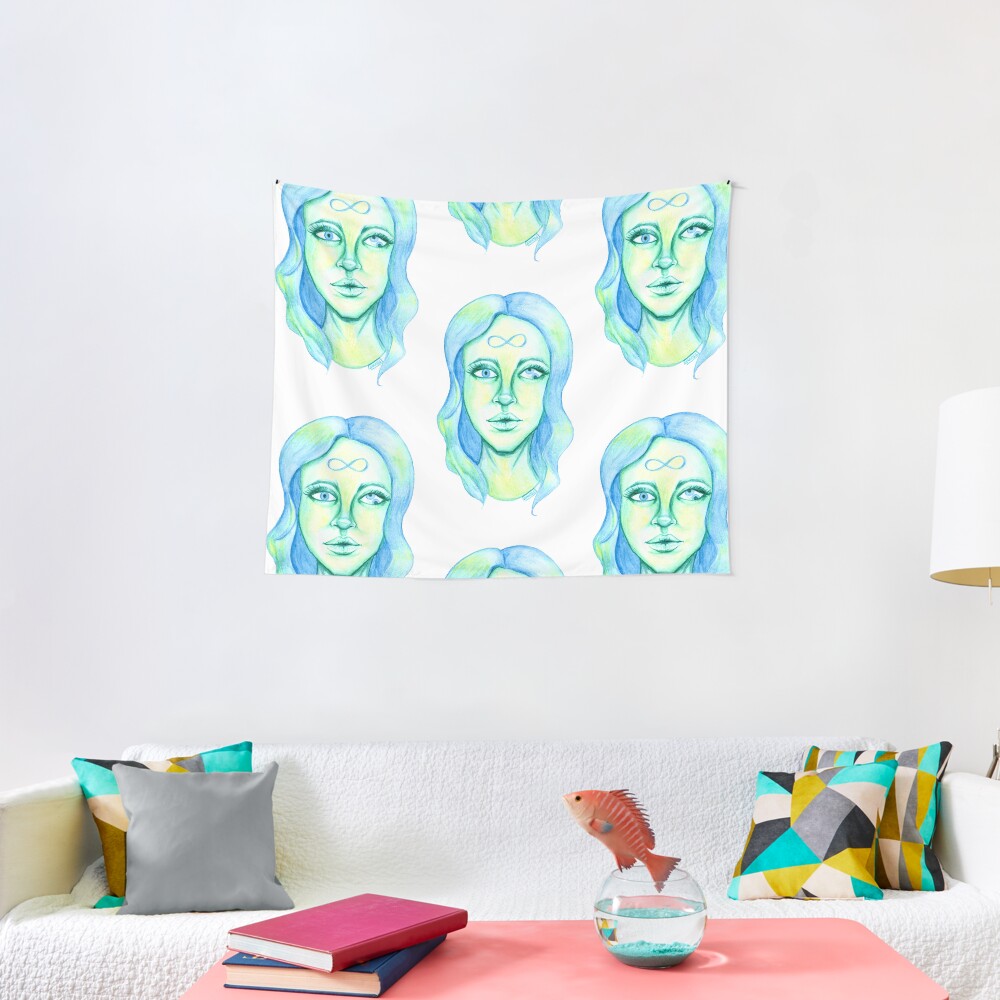 Blue Hair, Green Skin Tapestry