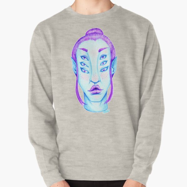 Purple Hair, Blue Skin Pullover Sweatshirt
