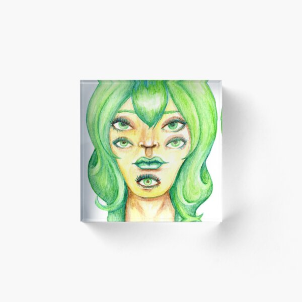 Green Hair, Golden Skin Acrylic Block