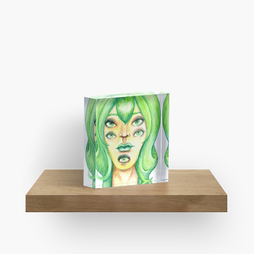 Green Hair, Golden Skin Acrylic Block