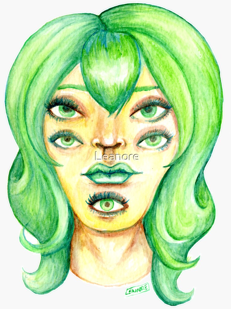 Thumbnail 3 of 3, Sticker, Green Hair, Golden Skin designed and sold by Leanore.