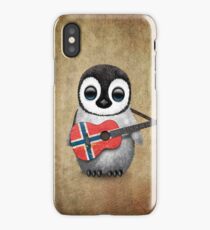 Baby Penguin Playing Norwegian Flag Guitar iPhone Case