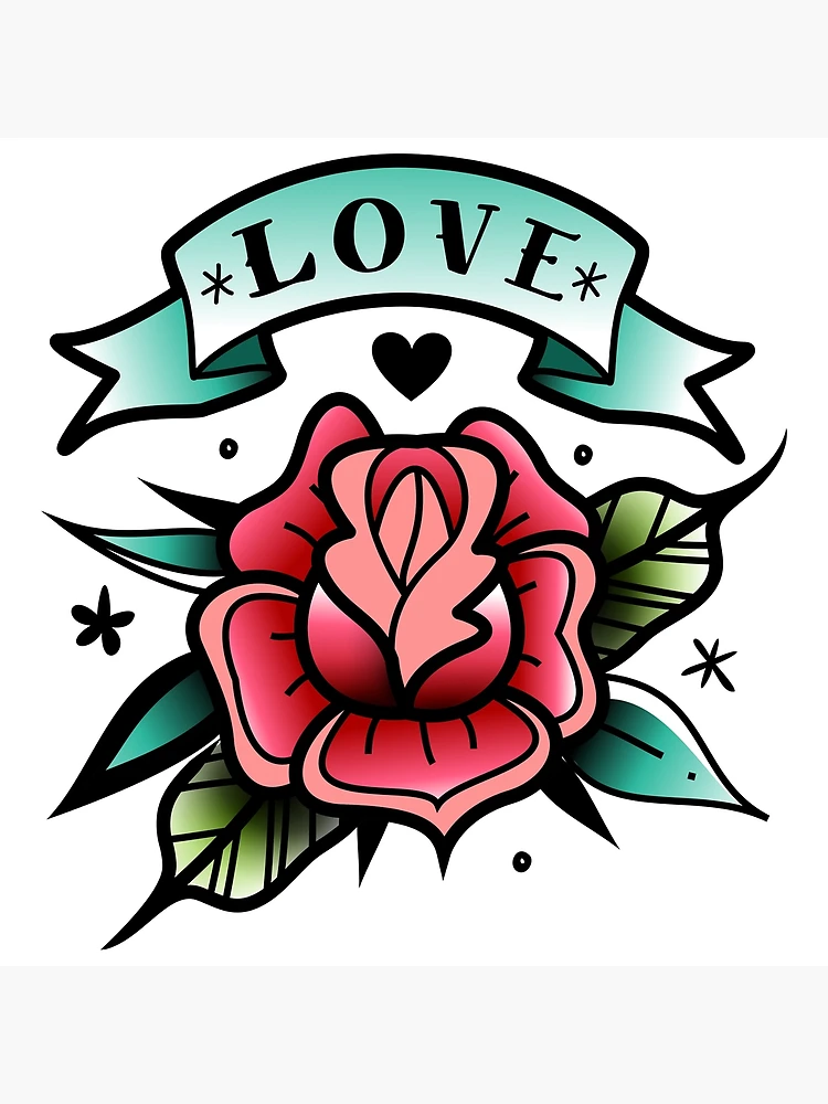 traditional old school tattoo rose Poster for Sale by Adamova