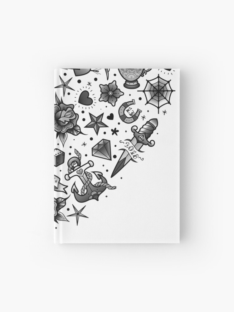 tatouage old school traditionnel noir coeur blanc Carnet cartonn