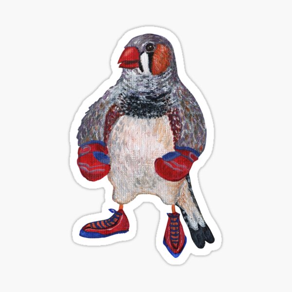 The Energetic Zebra Finch with Boxing Gloves Sticker