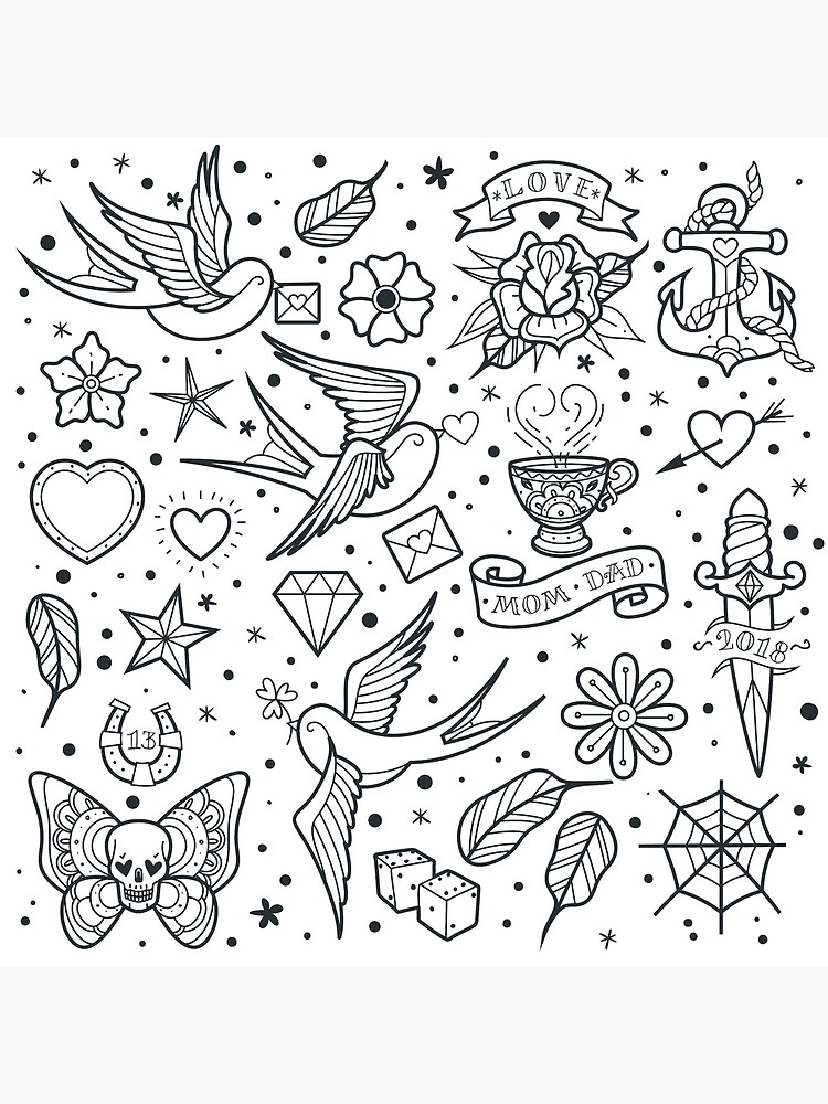 traditional old school tattoo outlines collection" Art Board Print for Sale by Adamova
