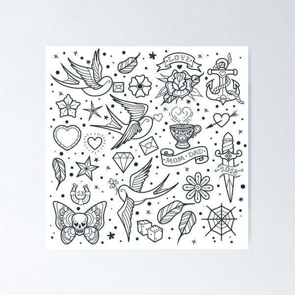 Item preview, traditional old school tattoo outlines collection designed and sold by Adamova.
