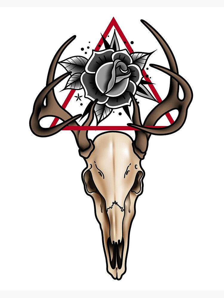 Deer Skull Tattoo Print Art Board Print By Adamova Redbubble