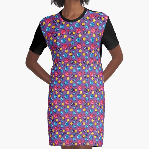 Circle Buttons Sewing Bright Pattern Graphic T-Shirt Dress
