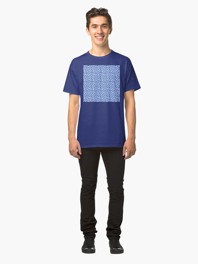 Alternate view of Geometric Pattern: Key Bridge Interlock Positive: Blue Classic T-Shirt