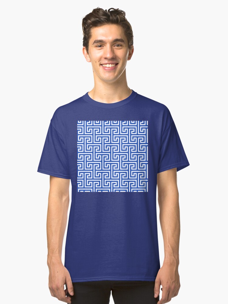 Alternate view of Geometric Pattern: Key Bridge Interlock Positive: Blue Classic T-Shirt