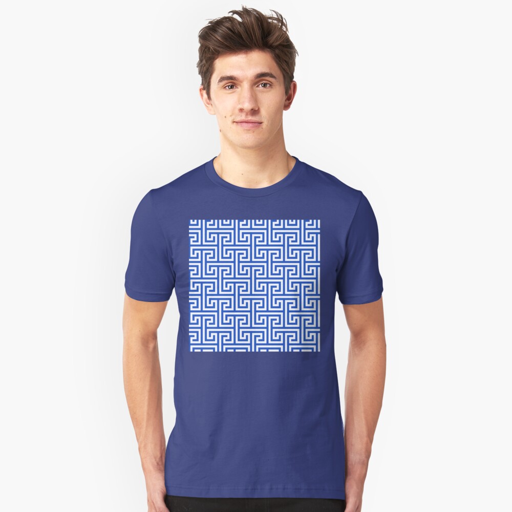 Geometric Pattern: Key Bridge Interlock Positive: Blue Slim Fit T-Shirt