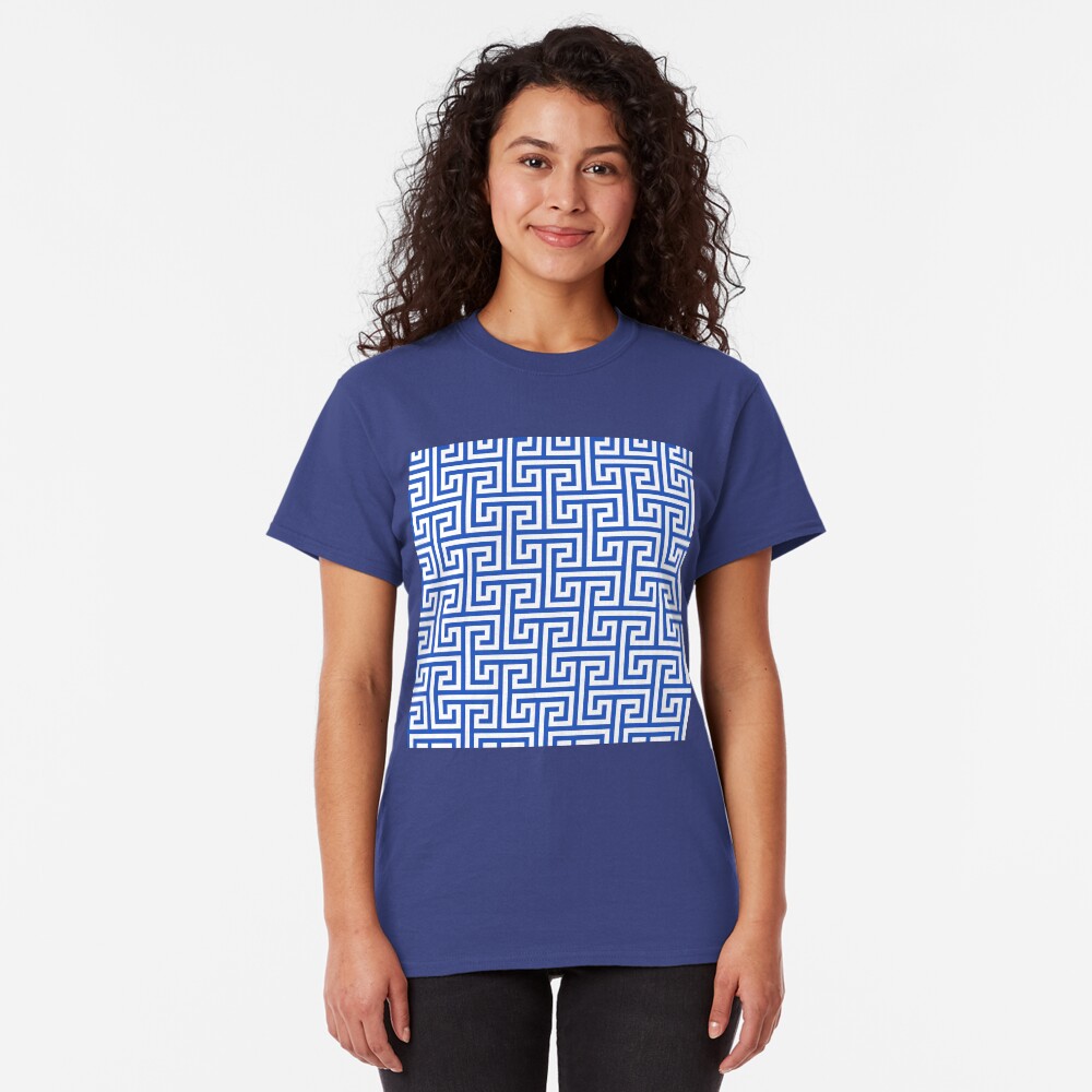 Geometric Pattern: Key Bridge Interlock Positive: Blue Classic T-Shirt