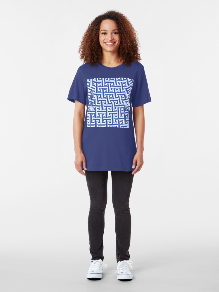 Alternate view of Geometric Pattern: Key Bridge Interlock Positive: Blue Slim Fit T-Shirt