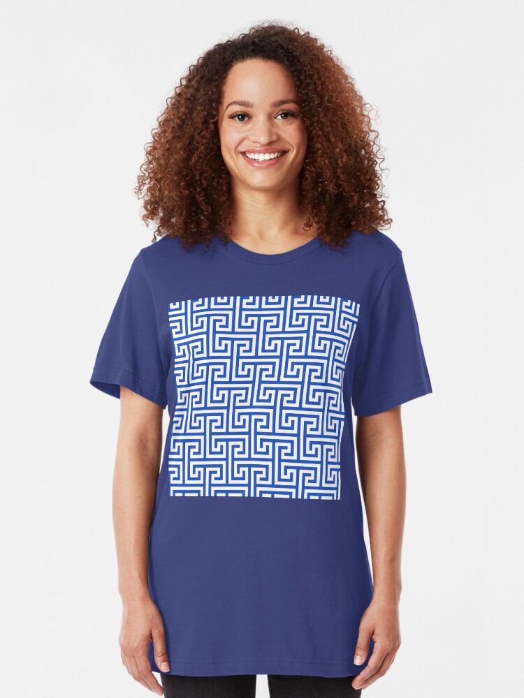 Alternate view of Geometric Pattern: Key Bridge Interlock Positive: Blue Slim Fit T-Shirt