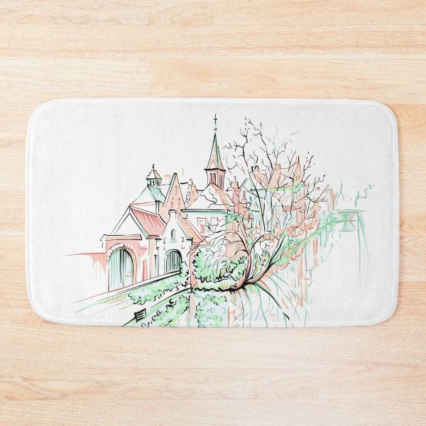 Item preview, Scenic city view of Bruges canal with beautiful houses and church designed and sold by kavalenkavart.