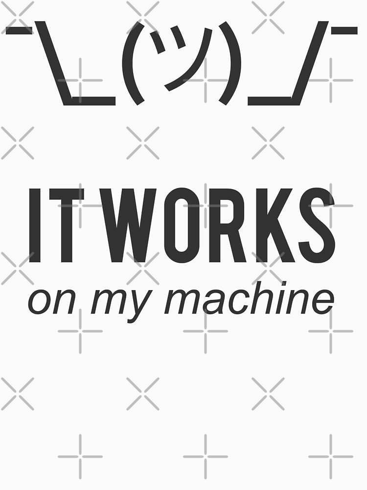Thumbnail 7 of 7, Essential T-Shirt, Shrug It Works On My Machine Funny Programmer Excuse Black Design designed and sold by ramiro.