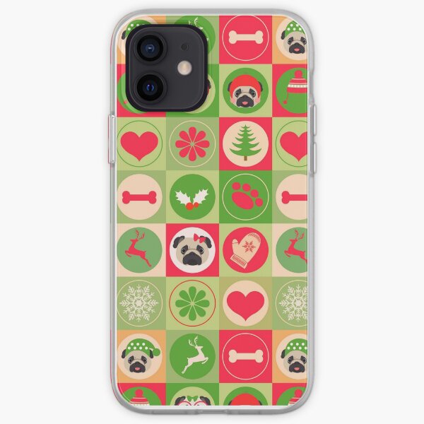 Super Cute Christmas Pug - Green, Red, Background iPhone Soft Case