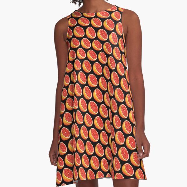 Grapefruit Pattern - Black A-Line Dress