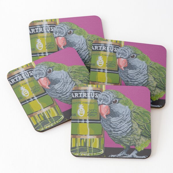 Item preview, Quaker Parrot Painting, Chartreuse Liquor Tiki Bar Parrot Cocktail Art designed and sold by Pop Zoo.