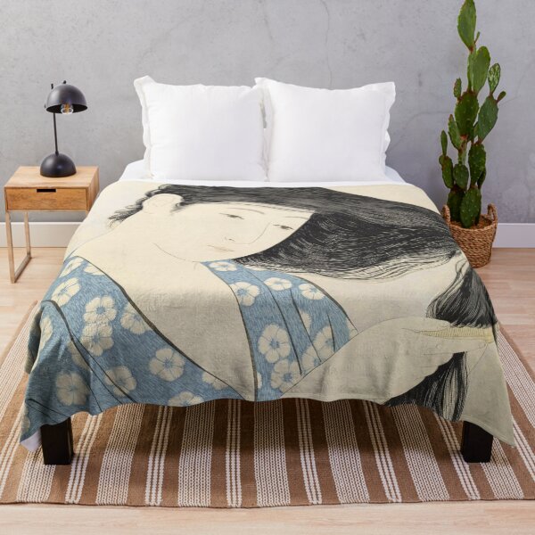 Item preview, Goyō Hashiguchi - Woman in Blue Combing Her Hair - Geisha Japanese art designed and sold by Bebichic.