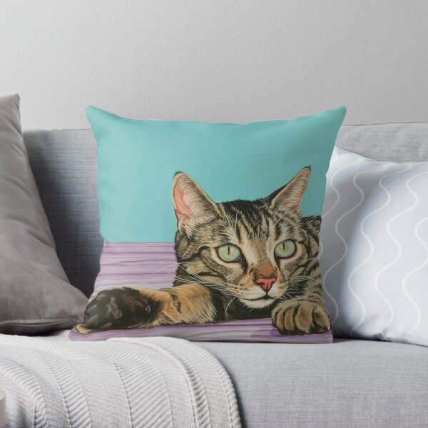 16x16 taiche Lazy Grey Cat Photo Portrait Throw Pillow Multicolor 