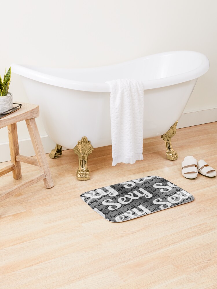 Thumbnail 2 of 6, Bath Mat, Typographic Collage Pattern designed and sold by DFLCreative.