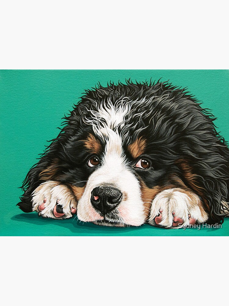 Sweet Bernese Mountain Dog Puppy Painting, Berner Puppy Dog Art