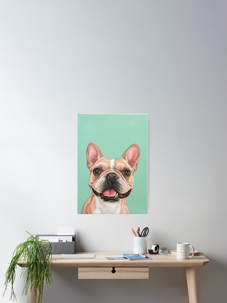 Gluckliche Und Lachelnde Malerei Der Franzosischen Bulldogge Frenchie Hundeportrat Poster Von Sydneyhardin Redbubble