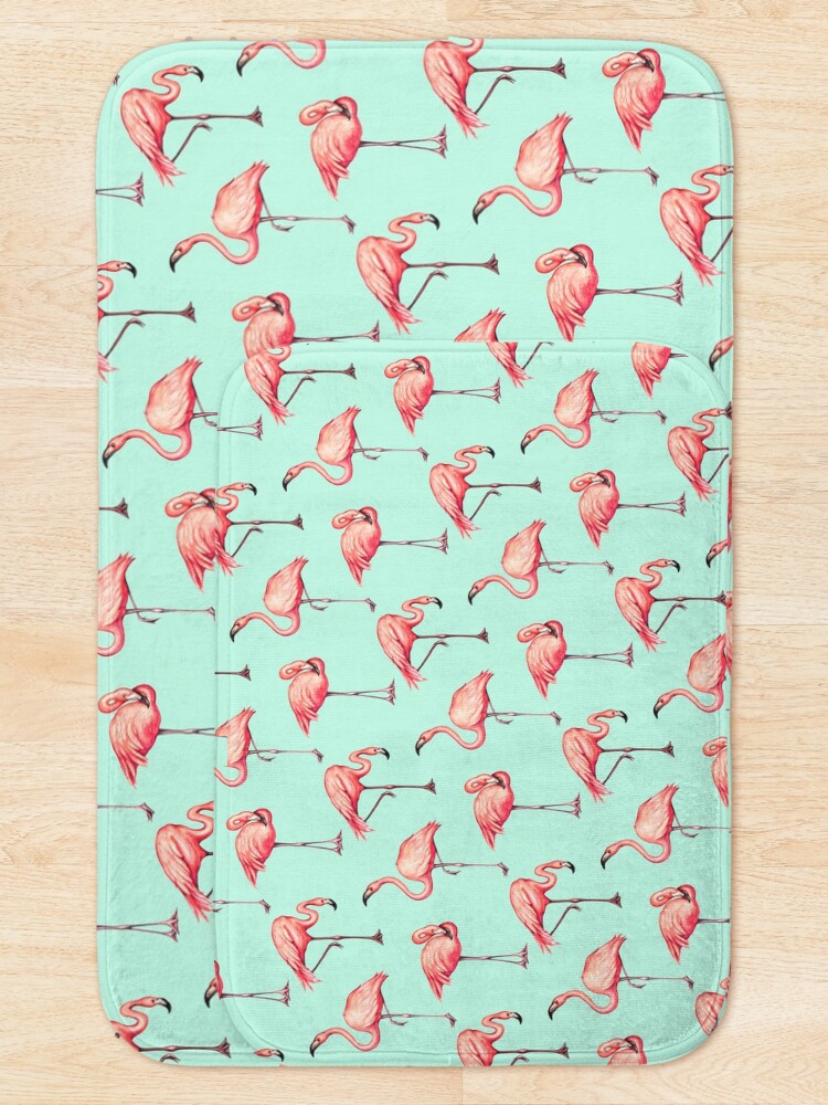 Alternate view of Flamingo Pattern - Blue Bath Mat