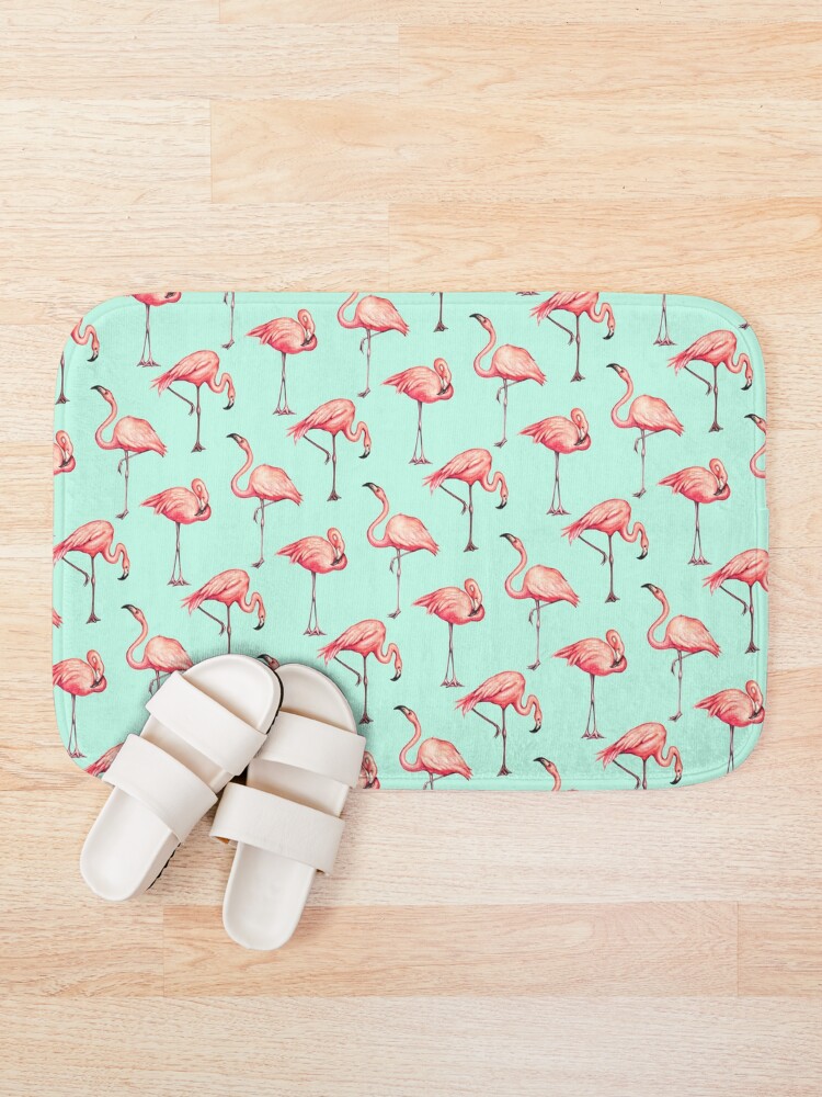 Alternate view of Flamingo Pattern - Blue Bath Mat