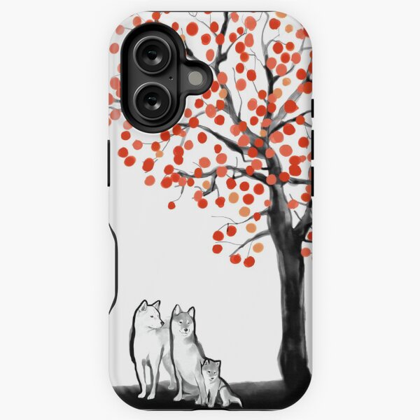 Aperçu de l'œuvre Famille Shiba Inu sous l'arbre de kaki créée et vendue par riceandink.
