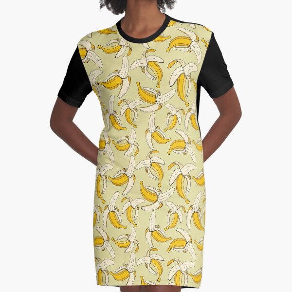 Tropical Bananas on Warm Beige Food Pattern Graphic T-Shirt Dress