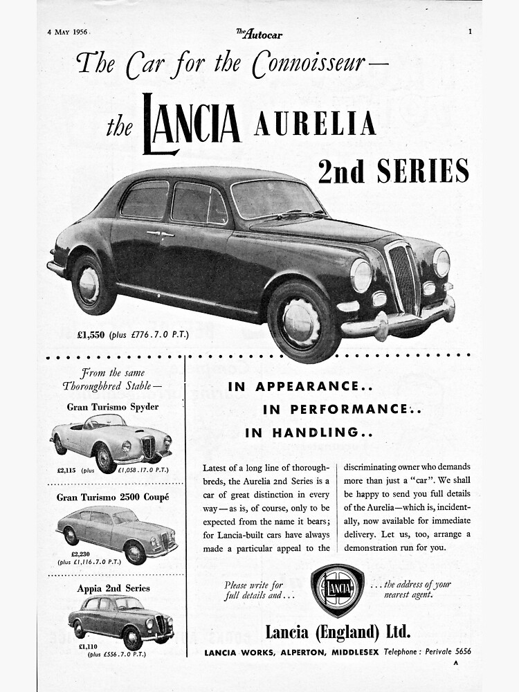 old British advertisement of the Lancia Aurelia from 1956 by liesjes