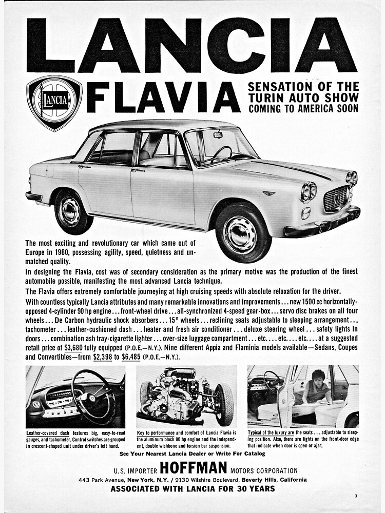 Lancia Flavia Sedan advertisement from Beverly Hils, California, USA 1961 by liesjes