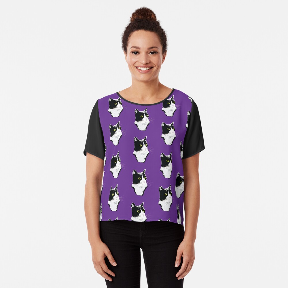Regal Tuxedo Kitty Chiffon Top