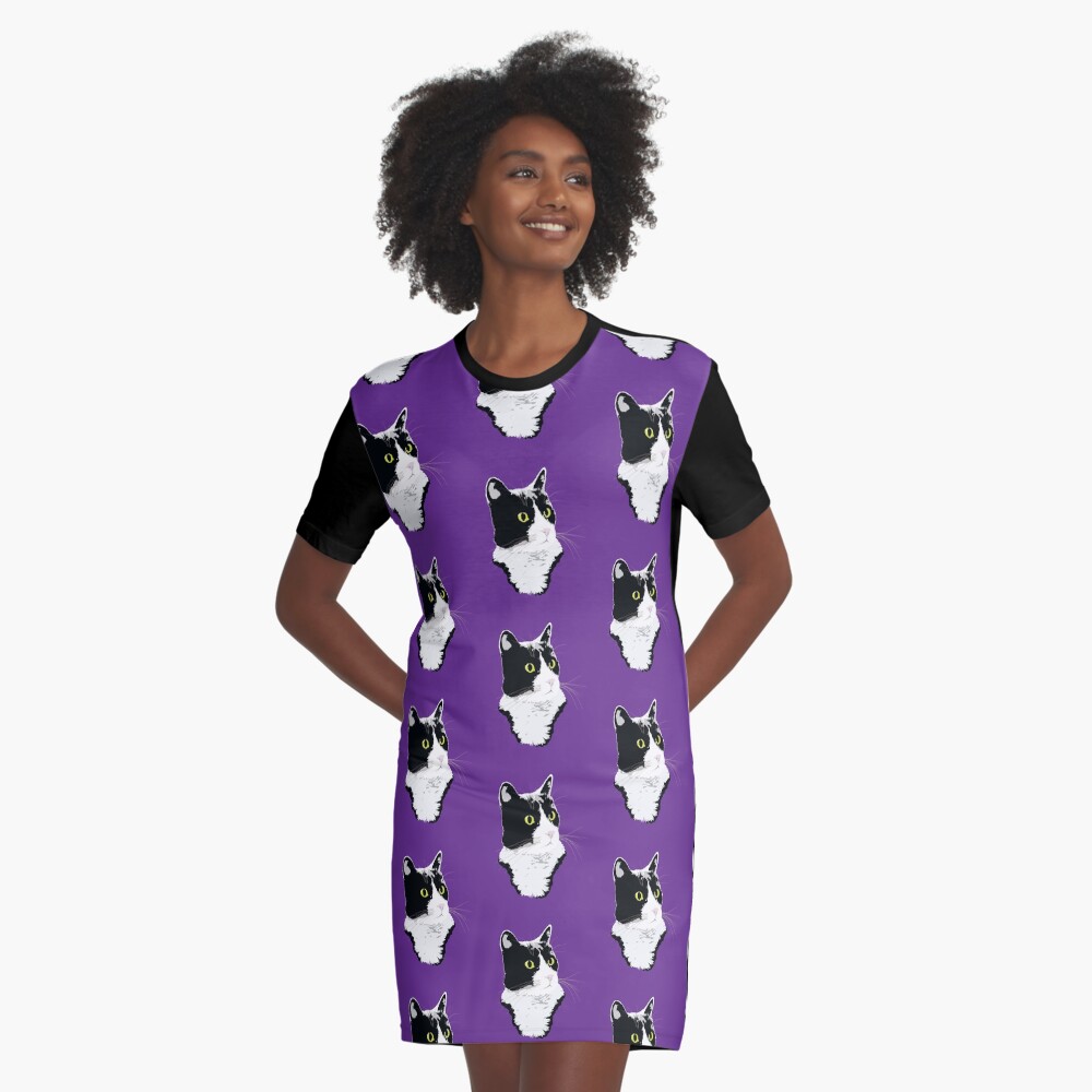 Regal Tuxedo Kitty Graphic T-Shirt Dress