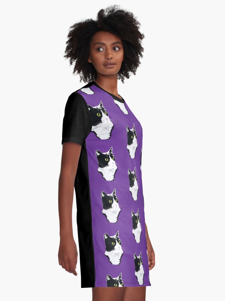 Alternate view of Regal Tuxedo Kitty Graphic T-Shirt Dress