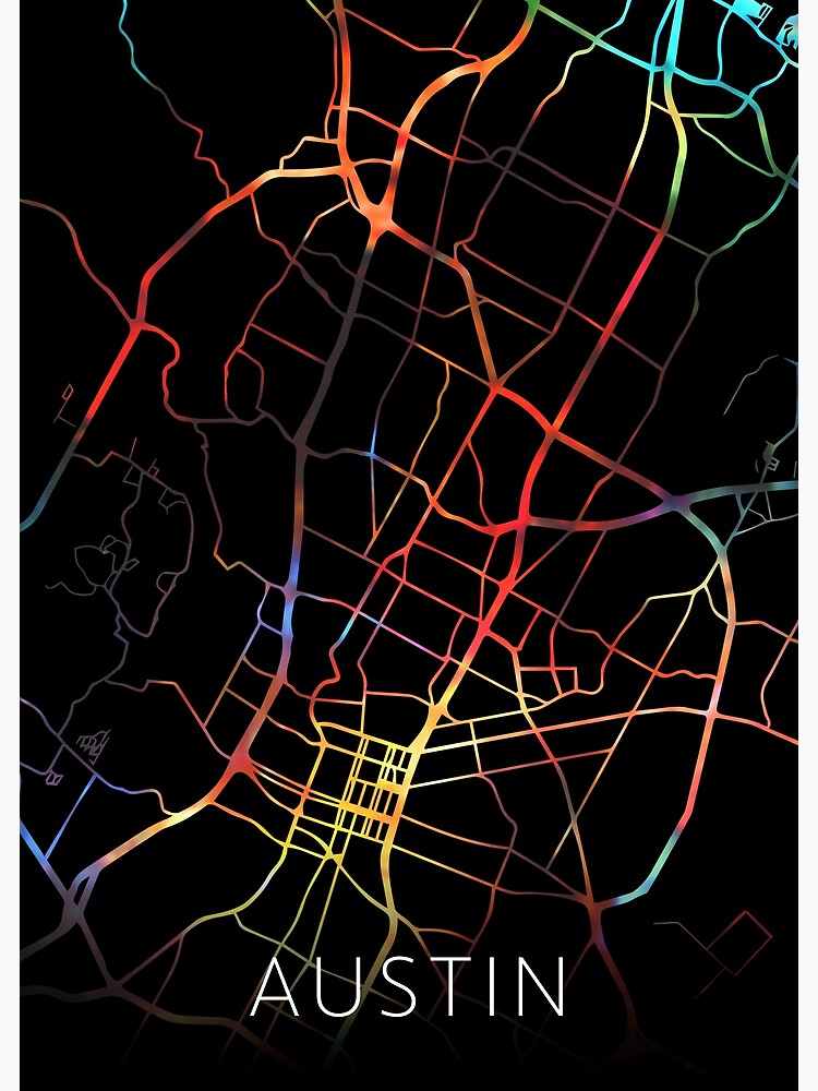 "Austin Texas City Street Map Dark Mode" Photographic Print by maplover Redbubble