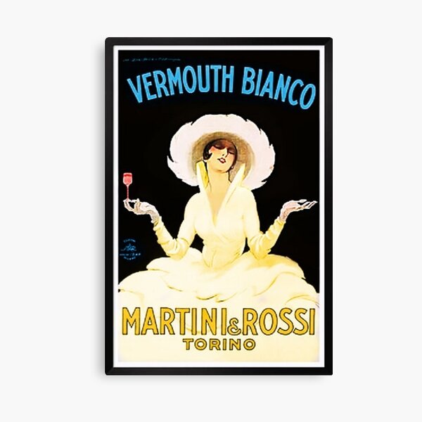Vintage Martini and Rossi Vermouth Bianco Lithograph Advertising Wall Art Canvas Print