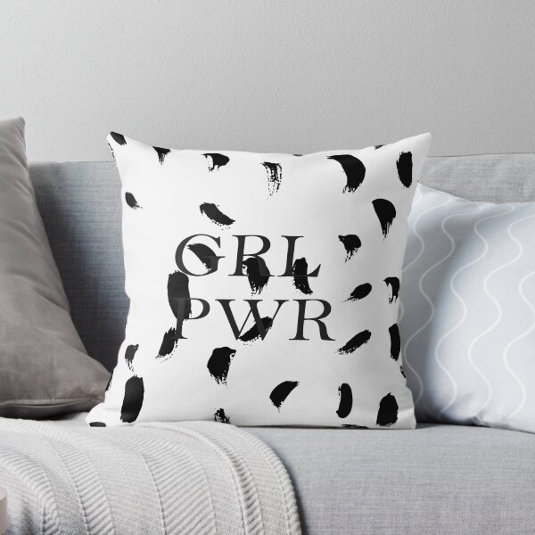 Girl Power pattern black and white Throw Pillow