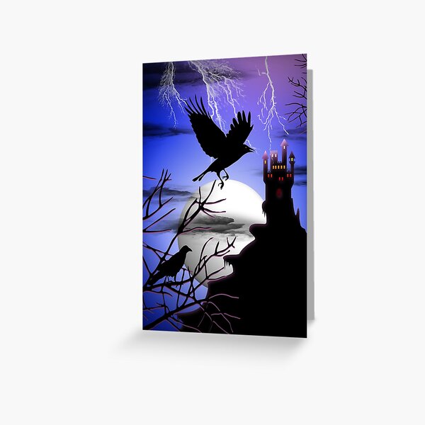 Raven's Haunted Castle Halloween Night Greeting Card