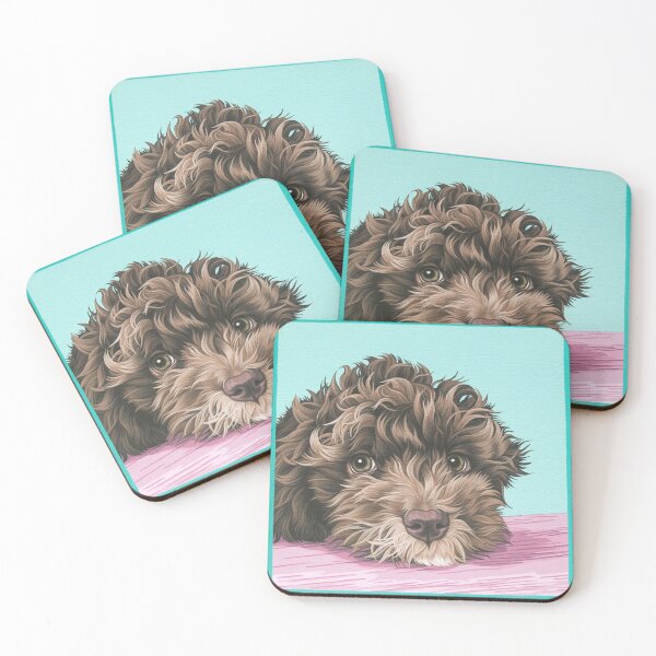 Item preview, Cute Labradoodle Puppy Painting, Chocolate Labradoodle Puppy Portrait designed and sold by Pop Zoo.