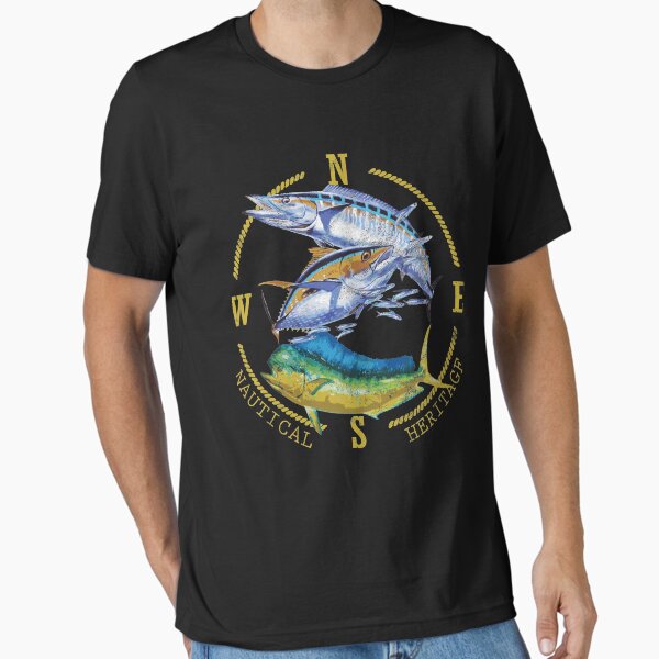 Vista previa del artículo con la obra «Mahi Mahi Atún Kingfish Pesca Náutica», diseñado y vendido por Fair-Tees.