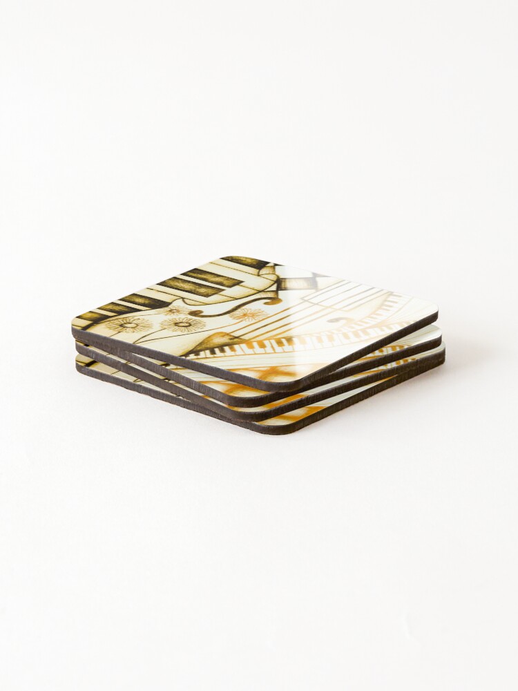 Thumbnail 4 of 5, Coasters (Set of 4), Yellow Patterned Instruments designed and sold by PatronusMaraud.