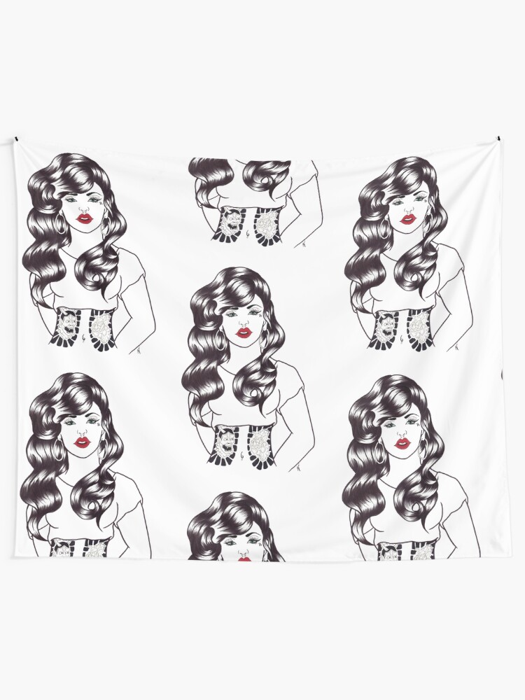 Alternate view of Blackwater girl - Hannya and Peony Tapestry
