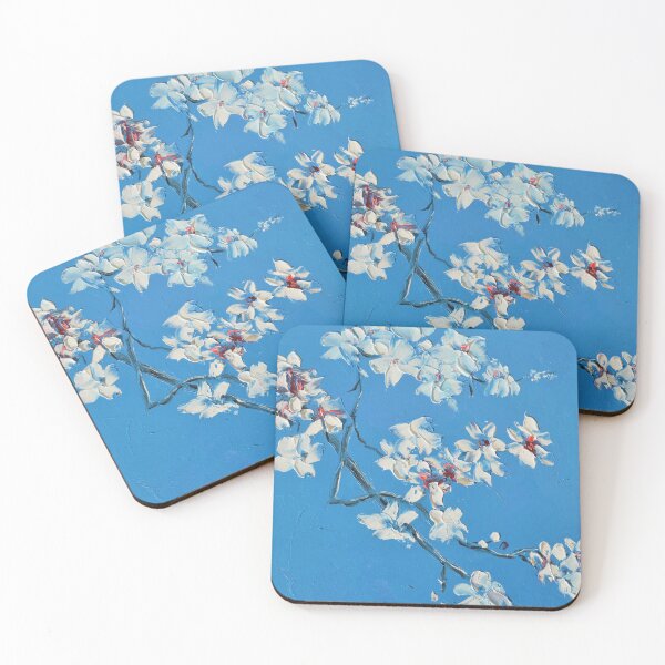 Item preview, White blossom on blue designed and sold by MatsonArtDesign.