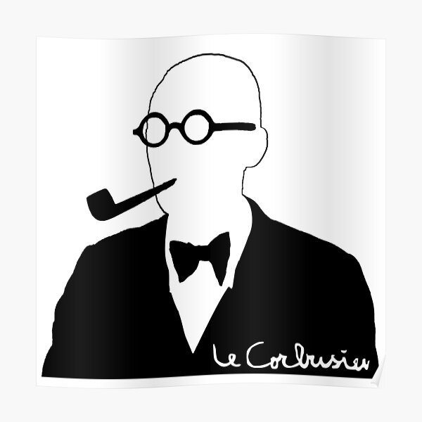 Le Corbusier en blanco y negro con firma Póster